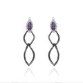wholesale S925 Silver Designer Natural Amethyst Earrings, Unique Design, Minimalist Style, Colored Gemstone Ear Drops-0-6
