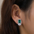 wholesale S925 Sterling Silver Lab-Created Emerald Gemstone Earrings for Women, Minimalist Studs, Luxury Style High-End Accessories-0-0