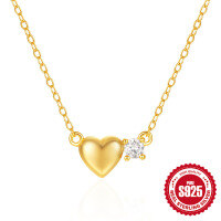 wholesale S925 Sterling Silver Heart-shaped Diamond Accent Light Luxury Women's Choker Necklace-Gold 925 silver