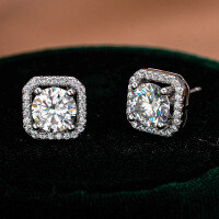 S925 Silver Luxury Square Moissanite Stud Earrings Wholesale Factory-50 points (empty boarding)