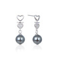 wholesale S925 Sterling Silver Vintage Light Luxury Gray Pearl Stud Earrings with Diamond Accents, Short Heart-shaped Wholesale-0-5