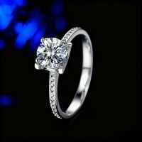 S925 Silver Moissanite Ring Women's Small Four-Claw Design Fashion Versatile Light Luxury-【Moissanite】6.5mm/1 carat with GRA certificate  No. 8