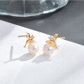 wholesale S925 Gold-Plated Silver, Japanese and Korean Fishtail Exquisite Stud Earrings with Natural Freshwater Pearls, Factory Direct Supply-0-3