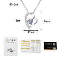 S925 Sterling Silver Moissanite Heart Pendant Necklace, Amazon Hot-Selling Wholesale-50-point D-color moissanite  925 silver