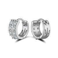 wholesale S925 Sterling Silver versatile daily wear minimalist small double-layer 8A zirconia hoop earrings with a niche high-end aesthetic-White gold, 5.08g&gt;925 silver