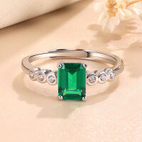 wholesale S925 sterling silver plated with 18K gold 1-carat emerald ring, open adjustable ring for women, lab-grown green gemstone jewelry-White gold>Adjustable opening