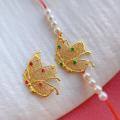 wholesale Gold-plated S925 ancient silver fittings inlaid with ruby and emerald butterfly small flower bamboo leaf double ear hand plaque spacer beads connecting clasp-0-1