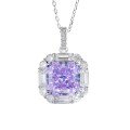 925 Silver Iced Flower Necklace with Full-Cut Radiant High-Carbon Diamonds in Purple, Yellow, and Pink-0-3