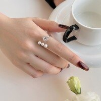 wholesale S925 Sterling Silver Cross-Border New Women's Ring with High-End Pearl and 8A Zircon Inlay, Personalized Design for Wholesale-Platinum DY120876-SW-WH Adjustable opening