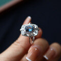 wholesale 925 Silver Natural London Blue Topaz and White Crystal Square Ring, Fashionable and Versatile for Ladies-0-3