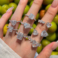 wholesale S925 sterling silver radiant cut women's ice flower cut niche luxury iridescent heart-shaped square high-carbon diamond ring wholesale-0-0