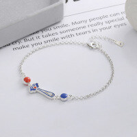 wholesale S925 Sterling Silver Retro Enamel Resin Ruyi Handle Auspicious Pendant New Chinese Ethnic Style Bracelet for Women-YS162M/approx. 3.3g 925 silver