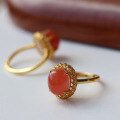 wholesale Sterling silver gold-plated with natural Sichuan ice-base cherry red cabochon ring in a minimalist design-0-0