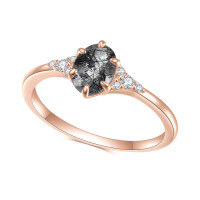 wholesale S925 Sterling Silver Fashion Minimalist Rose Gold Plated Gemstone Ring with Natural Black Rutilated Quartz for Live Streaming Supply-S925 silver + black rutilated crystal  US size 8
