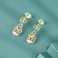 wholesale S925 sterling silver original Chinese-style natural turquoise earrings, high-end long drop earrings for women in neo-Chinese style-0-1