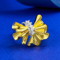 wholesale S925 Gold-Plated Ribbon Pleated Bow Two-Tone Polished Ring, High-End Fashion Style-0-0