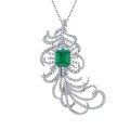 wholesale 925 Silver New Style 10*12 Simulated Emerald Feather Brooch Pendant with Luxurious Prong-Setting and Enclosed Back Design-0-4