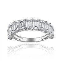wholesale 18k Gold Plated S925 Silver 3*5mm Emerald Cut Moissanite Women's Eternity Ring-White Gold (11 pieces)  US size 9