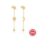wholesale S925 Sterling Silver Love Moon Diamond Earrings with Pearl Chain Tassel-0-7