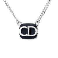 wholesale S925 Sterling Silver Minimalist French Style Black Enamel Letter CD Necklace, Trendy Design Ins Choker-293L/approximately 13.2g 925 silver