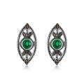wholesale S925 Sterling Silver with Lab-Grown Emerald Leaf Earrings, Retro Luxury Style, Women's Wholesale from Manufacturer-0-4