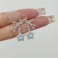wholesale S925 Sterling Silver Icy Cold Sense Swinging Starry Sky Blue Star Bow Ear Studs New High-end Sweet Dangle Earrings for Women-0-4