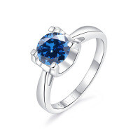 S925 Silver 18K Gold Plated 1-Carat Classic Bull Head Women's Engagement Ring-Royal blue (not the primary color)  Hong Kong size 11 (US size 5)