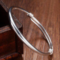 wholesale 999 Silver Plain Smooth Solid Round Adjustable Bangle for Women and Men, Fashion Minimalist Bracelet-0-6