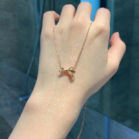wholesale S925 Sterling Silver Bow Necklace for Women, Minimalist and Unique Design with Micro-Paved Zircon, Ins Fashion Collarbone Chain-Bow necklace (copper plated with champagne gold)