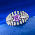 wholesale S925 Sterling Silver 5*5mm Square Purple Diamond Ring for Women, Fashionable Commuter Style, Live Streaming Edition-0-1