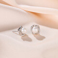 wholesale S925 Sterling Silver Niche-Designed Zircon Freshwater Pearl Ear Studs Women's Versatile Fashion Elegant Jewelry Wholesale-0-1
