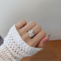 wholesale S925 Sterling Silver European and American Wedding Style Ring for Women with High-End Pear and Square Ice-Cut Double Zircon Design-Platinum DY120569-SW-WH 8