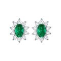 wholesale S925 silver rhodium-plated cultivated emerald stud earrings with diamond accents for wedding, proposal, anniversary gifts, drop shipping-0-0
