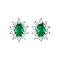 wholesale S925 silver rhodium-plated cultivated emerald stud earrings with diamond accents for wedding, proposal, anniversary gifts, drop shipping-4 x 6mm 1 carat earrings 925 silver