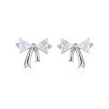 wholesale S925 Sterling Silver Cute Mini Diamond Bow Earrings, Girly and Fresh Sweet Jewelry Wholesale-0-4