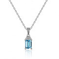 Sterling Silver Natural Blue Topaz Moissanite Necklace Pendant, 1ct Emerald Cut-0-3