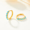 wholesale S925 Sterling Silver Micro-Inlaid Turquoise Round Hoop Ear Clasp, Fashionable Geometric Classic Versatile Minimalist INS Style Earrings-0-3