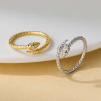 wholesale S925 Sterling Silver Exquisite Minimalist Stylish Niche Design Diamond-Inlaid Snake Ring R02256-Silver Adjustable opening