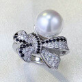 wholesale S925 silver new artificial synthetic 12mm pearl ring for women, luxurious and fashionable European style-0-2
