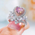 wholesale 18K gold jewelry new heart-shaped high-carbon diamond one-carat pink diamond ring luxury love-0-0