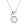 wholesale 925 Sterling Silver Women's Collarbone Necklace, Light Luxury Trendy Brand, Flawless Freshwater Pearl Necklace with Moissanite Micro-Inlaid Pendant-0-4