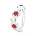 wholesale S925 Sterling Silver Copper Coin Southern Red Agate Ring, Antique Vintage Adjustable National Style Index Finger Ring, Live Streaming Supply-0-5