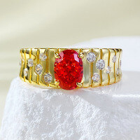 wholesale S925 Silver Gold-Plated Women's Ring with 5*7 Oval Fanta Orange Ice-Cut High-Carbon Diamond, Live New Arrival-R964 Fanta Orange 5