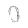 wholesale S925 Sterling Silver Korean Version Small Geometric Rhombus Design with Elegant Advanced Purple Zircon Inlaid Open Adjustable Ring-0-5