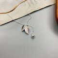 wholesale Metal Material S999 New Romantic Two-Leaf Promise Pearl Tassel Ginkgo Leaf Unique and Versatile Elegant Collarbone Necklace-0-2
