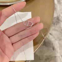 wholesale Sterling Silver S999 Maker Minimalist Japanese Character Diamond-Embellished Letter CD Necklace for Women, High-End Niche Design Delicate Collarbone-Japanese-style buckle necklace Silver