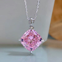wholesale 925 Silver Zoffan Jewelry New 14*14 Cushion-Cut Pink 21ct High-Carbon Diamond Pendant Women's Collarbone Necklace-N165 Pink Diamond &gt;925 Silver