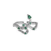wholesale S925 Sterling Silver 717 Korean Version Ins Original Design Slytherin Snake Green Zircon Textured Ring for Girls-White Gold [No. 12/Adjustable] Opening adjustable