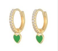 wholesale S925 Sterling Silver Geometric Heart Earrings With Crystals, Cross-border Bestseller, Versatile Ear Cuff-Gold-Green