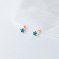 wholesale S925 Sterling Silver Small Fresh and Simple Temperament Blue Diamond Five-Pointed Star Threaded Light Bead Ear Accessories G9910-0-2